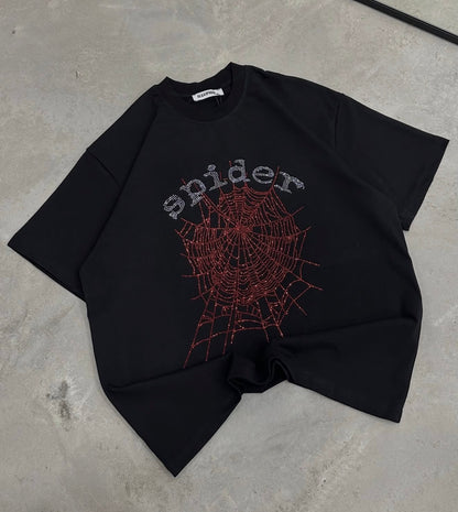 Spider web Rhinestone black Tshirt