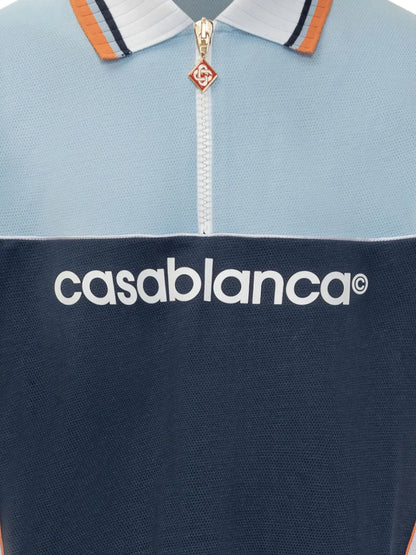 CASA BLANCA Colour-Block Zip-Neck Polo Shirt
