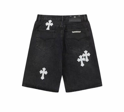 Chrome Hearts Black Denim Cross Patch black Shorts