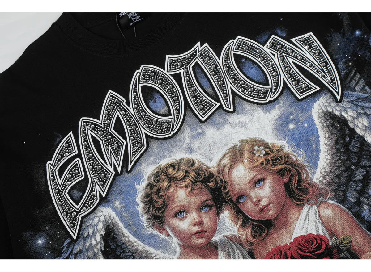 Mixed Emotion Angels and roses black Tshirt