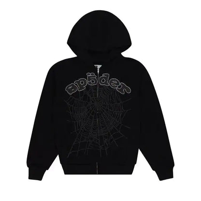 Spider x Young Thug zip-up hoodie with rhinestone detailing.