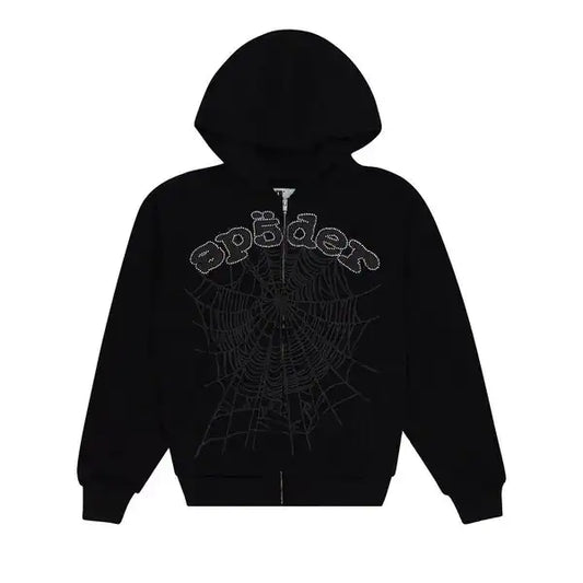 Spider x Young Thug zip-up hoodie with rhinestone detailing.