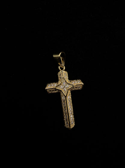 Cruz destello oscuro oro laminado 14k