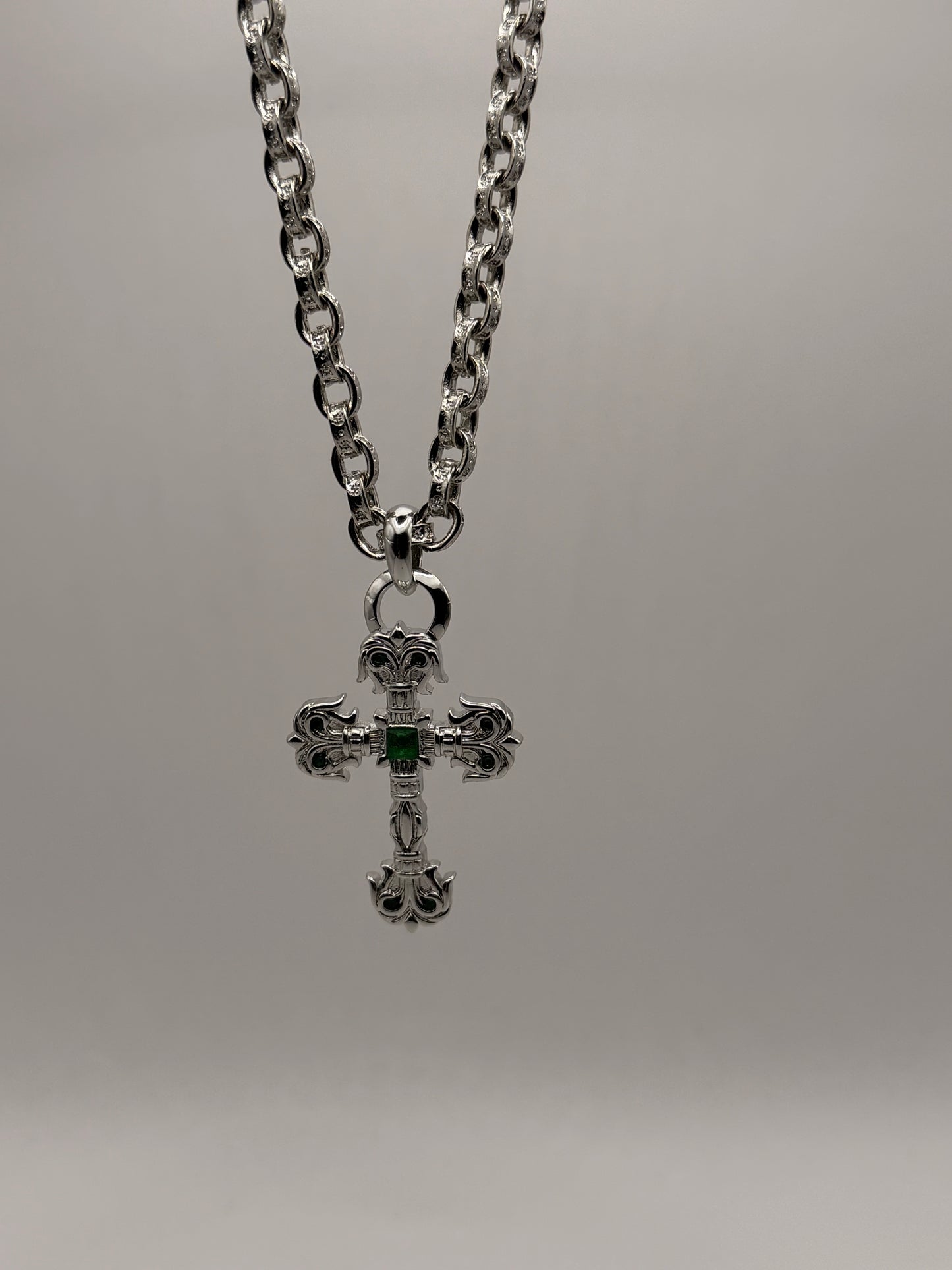 Chromehearts Royal Emerald Cross Chain 60 cm plata 925