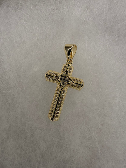 Cruz destello oscuro oro laminado 14k
