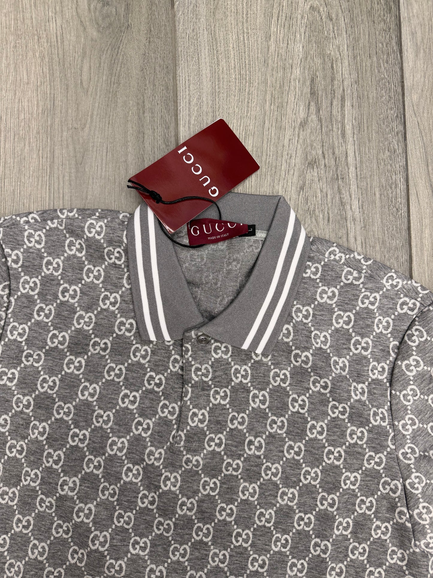 Gucci Men's GG Jacquard Cotton Piquet Polo Shirt in Dark Grey