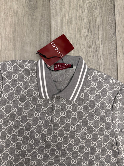 Gucci Men's GG Jacquard Cotton Piquet Polo Shirt in Dark Grey