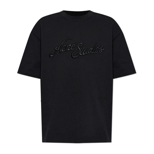Acne Studios Logo-embroidered piqué cotton Black T-shirt