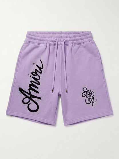 Amiri short Purple Rhinestone