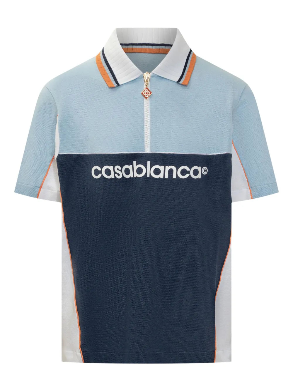 CASA BLANCA Colour-Block Zip-Neck Polo Shirt