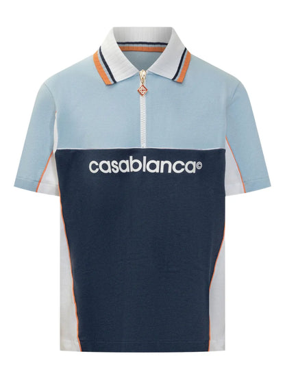 CASA BLANCA Colour-Block Zip-Neck Polo Shirt