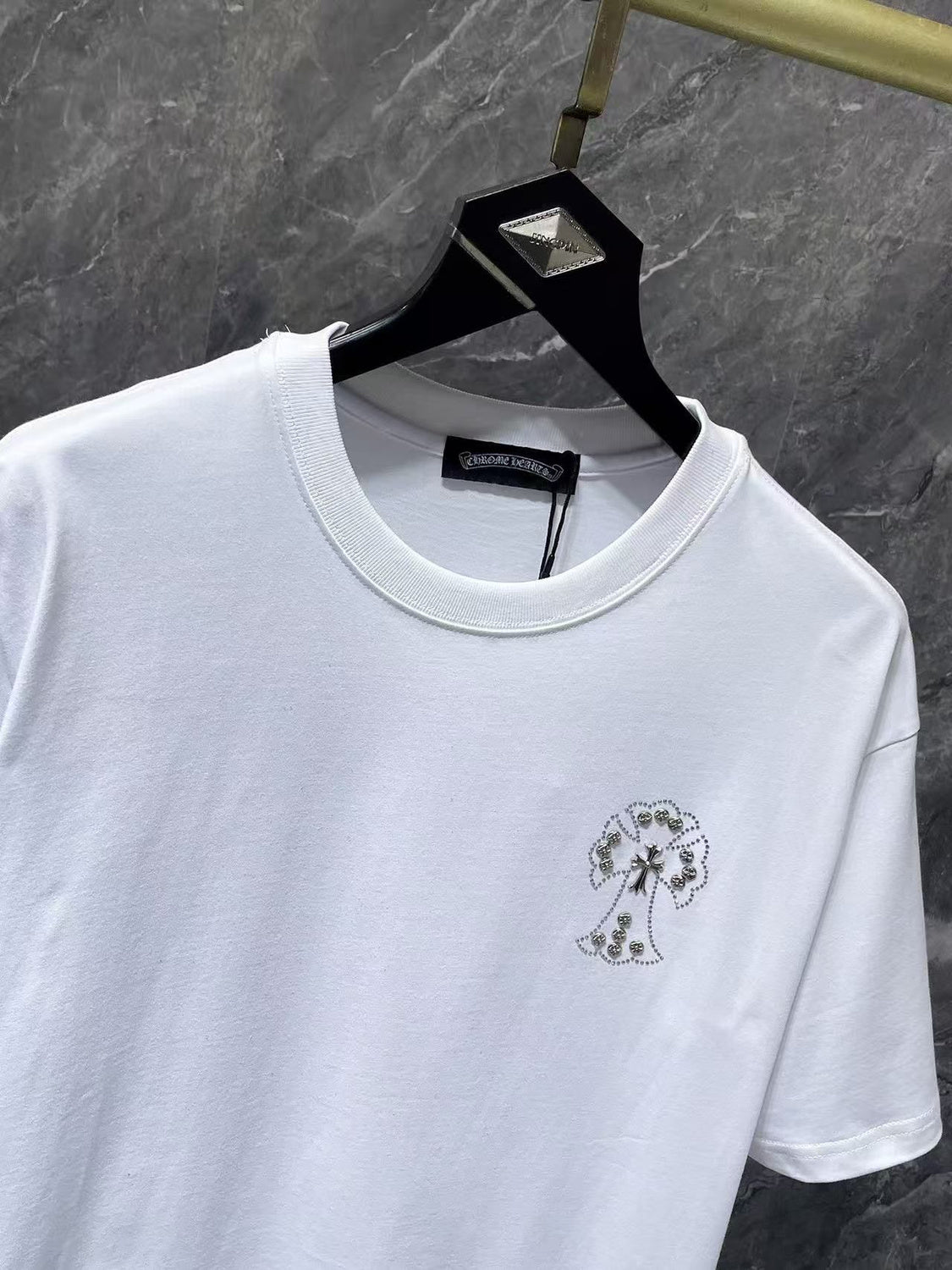 Chromehearts Rhinestone Cross white Tshirt