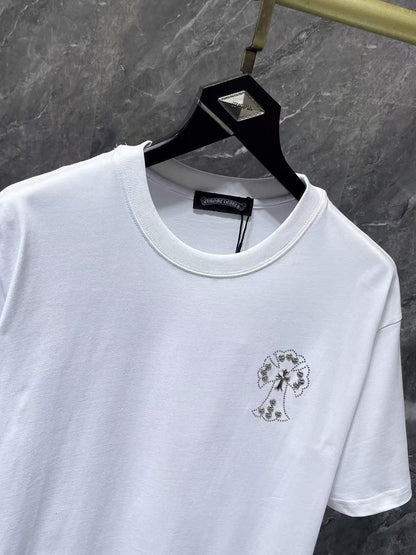 Chromehearts Rhinestone Cross white Tshirt