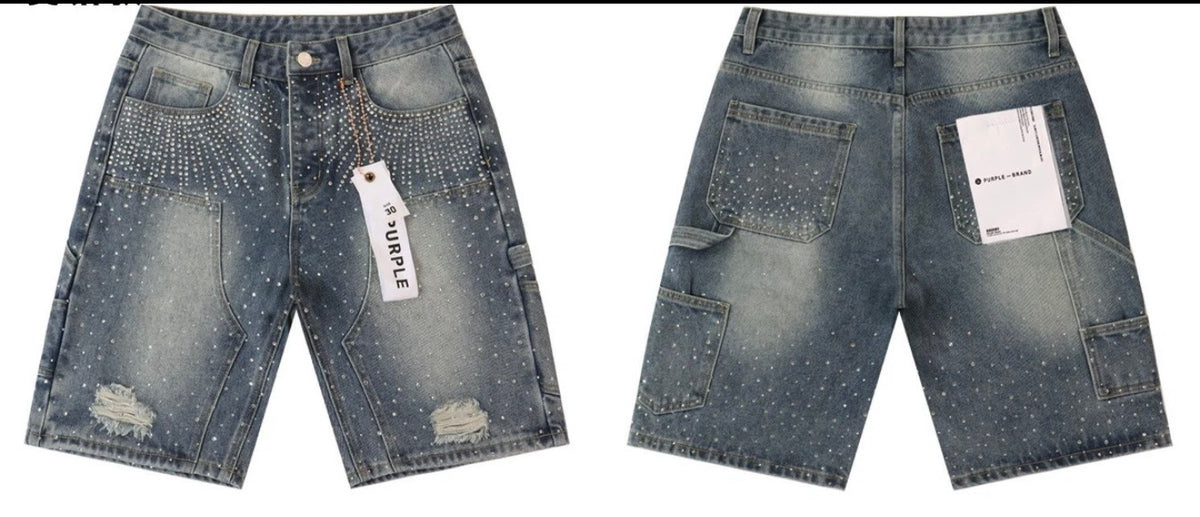 Purple Rhinestone Jeans Short pu8698