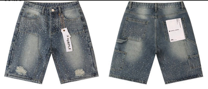 Purple Rhinestone Jeans Short pu8698