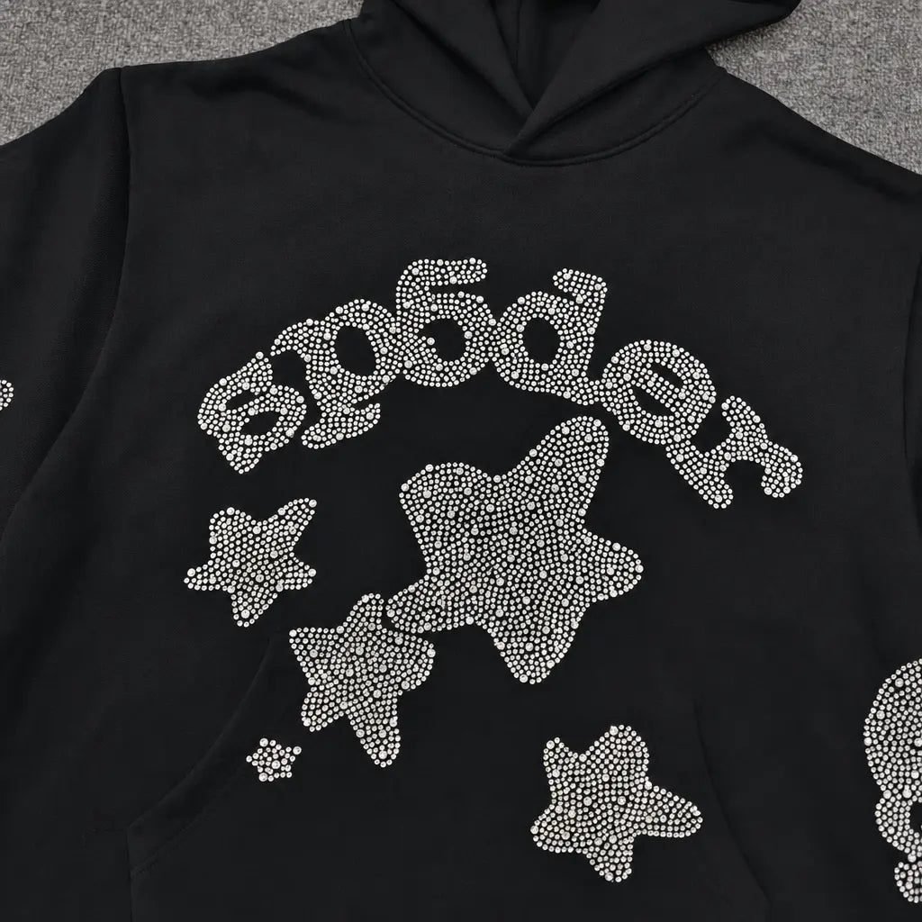 Spider Black Rhinestone Star Logo Hoodie