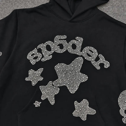 Spider Black Rhinestone Star Logo Hoodie