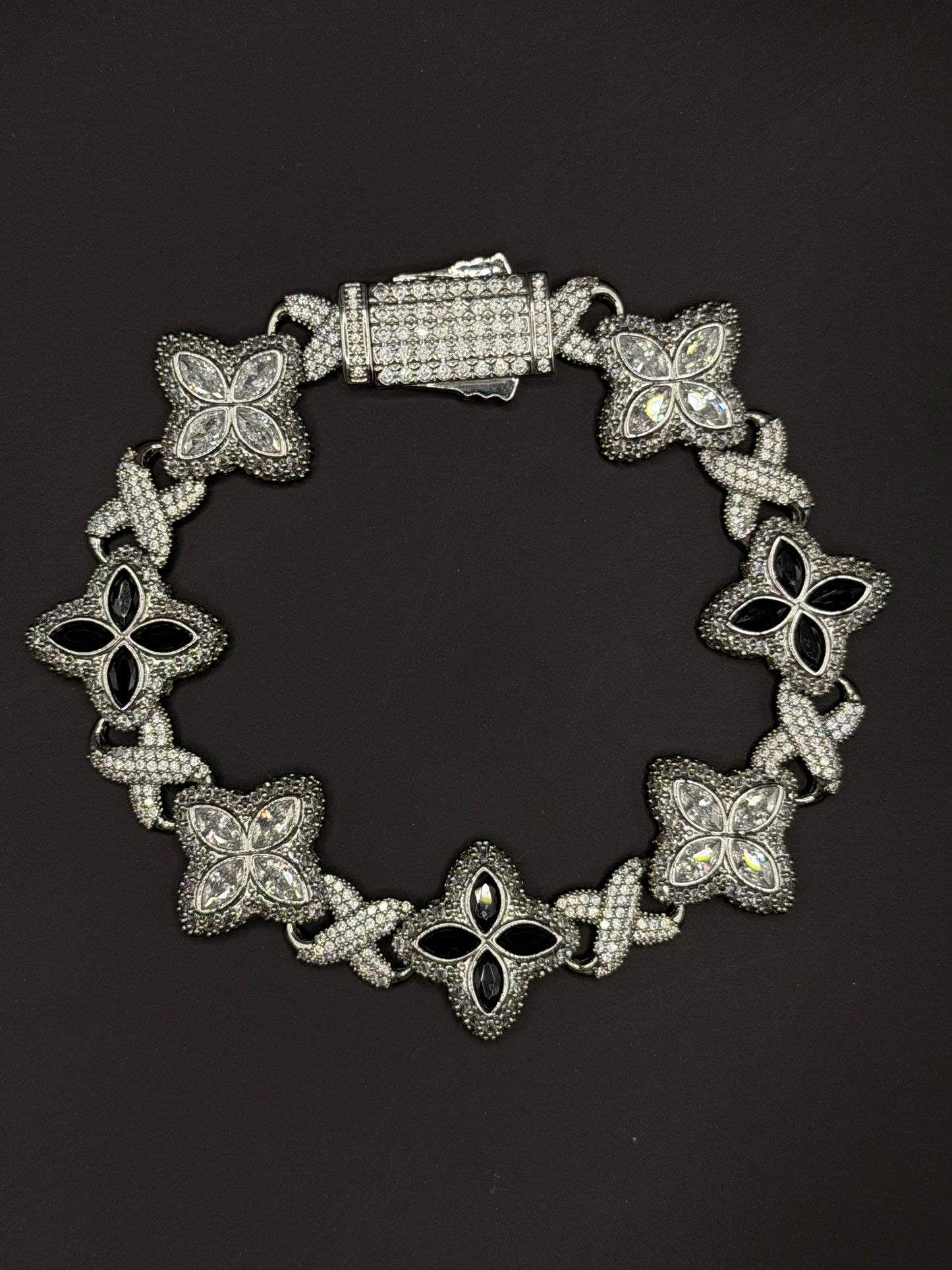 Silver/Black Floral Tennis Bracelet