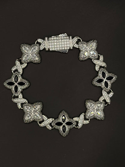 Silver/Black Floral Tennis Bracelet