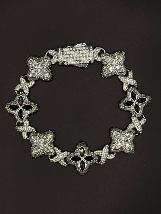 Silver/Black Floral Tennis Bracelet