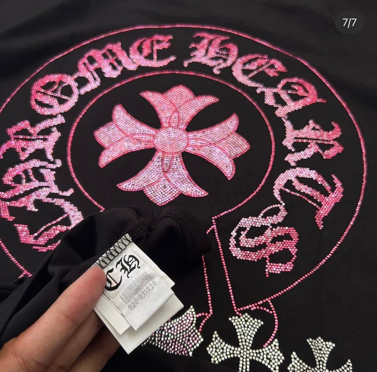 CHROMEHEARTS MULTI CROSS RHINESTONE BLACK TEE