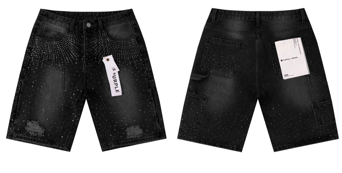 Purple Rhinestone Short Black Pu8699