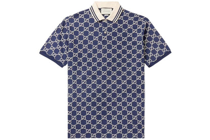 Gucci Men's GG Jacquard Cotton Piquet Polo Shirt Blue