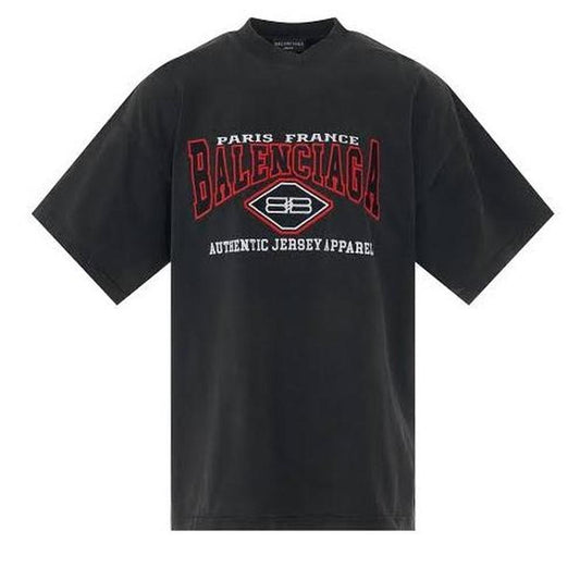 Balenciaga Light Grey Logo Embroidered Black Tee