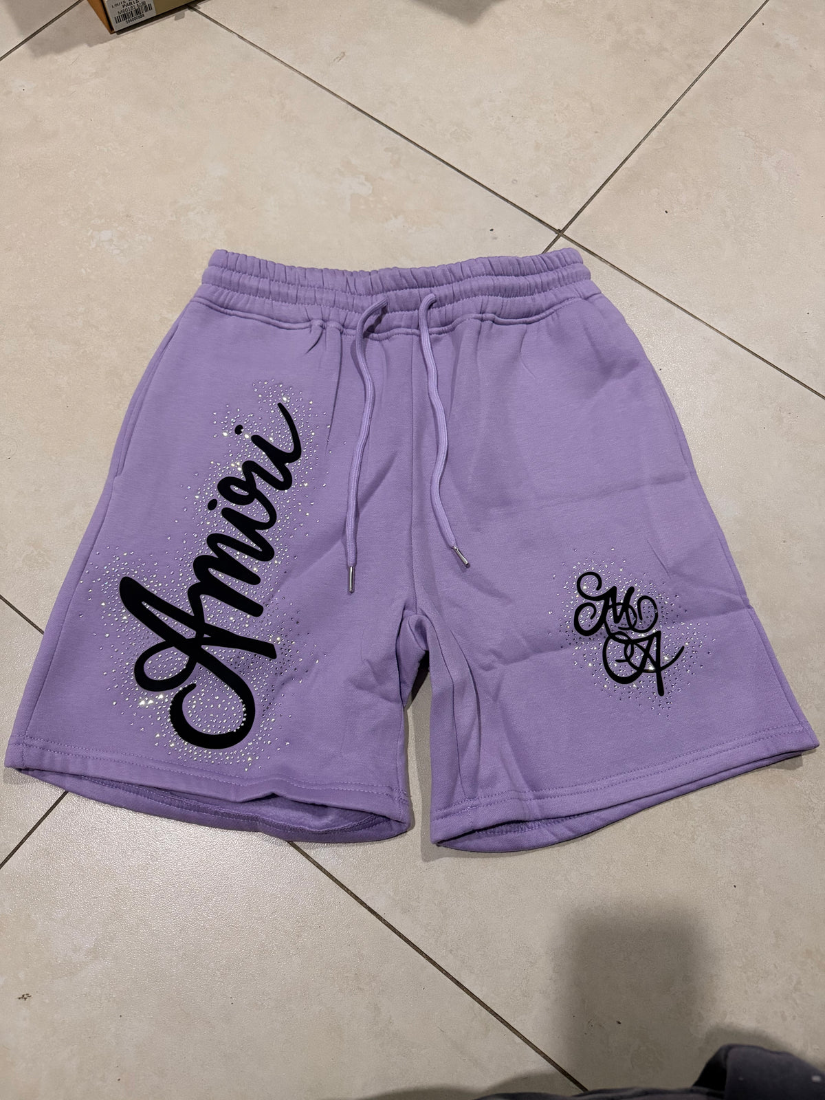 Amiri short Purple Rhinestone