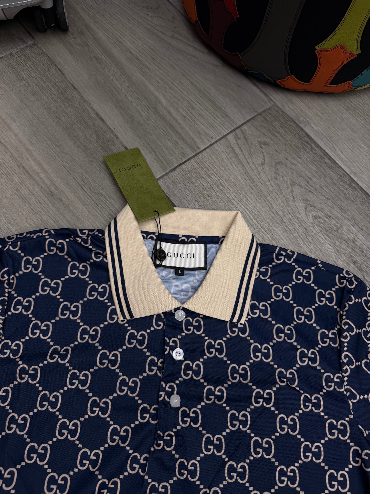 Gucci Men's GG Jacquard Cotton Piquet Polo Shirt Blue