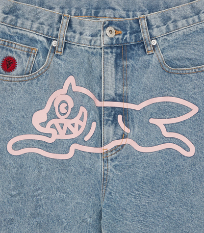 IceCream Running Dog Denim Short Heavy Wash Blue (Pink Print)