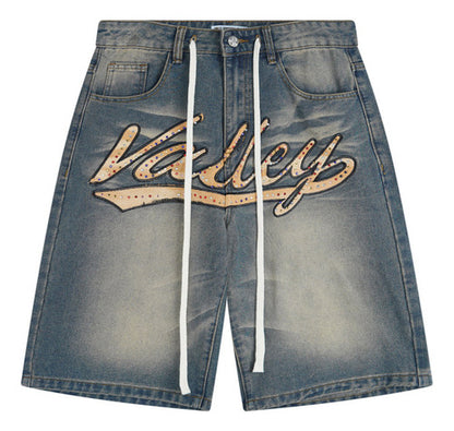 VALLEY VALE FOREVER SKITTLE DENIM JEAN SHORTS BLUE