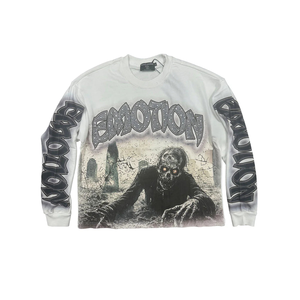 MIXED EMOTION RHINESTONE ZOMBIE RESURRECTIONLONG SLEEVE WHITE