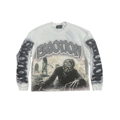 MIXED EMOTION RHINESTONE ZOMBIE RESURRECTIONLONG SLEEVE WHITE
