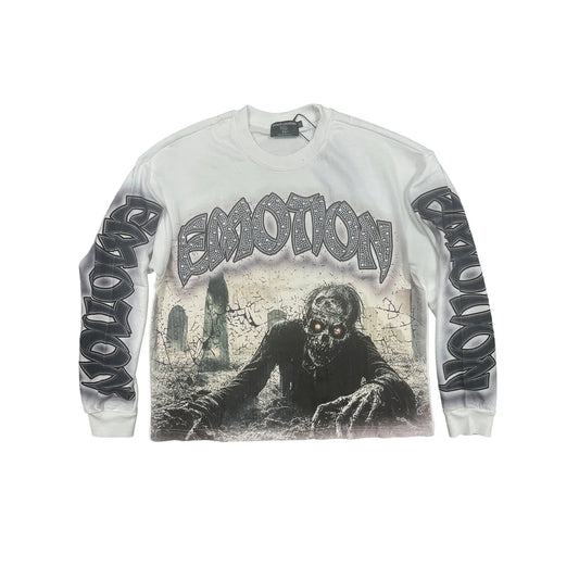 MIXED EMOTION RHINESTONE ZOMBIE RESURRECTIONLONG SLEEVE WHITE