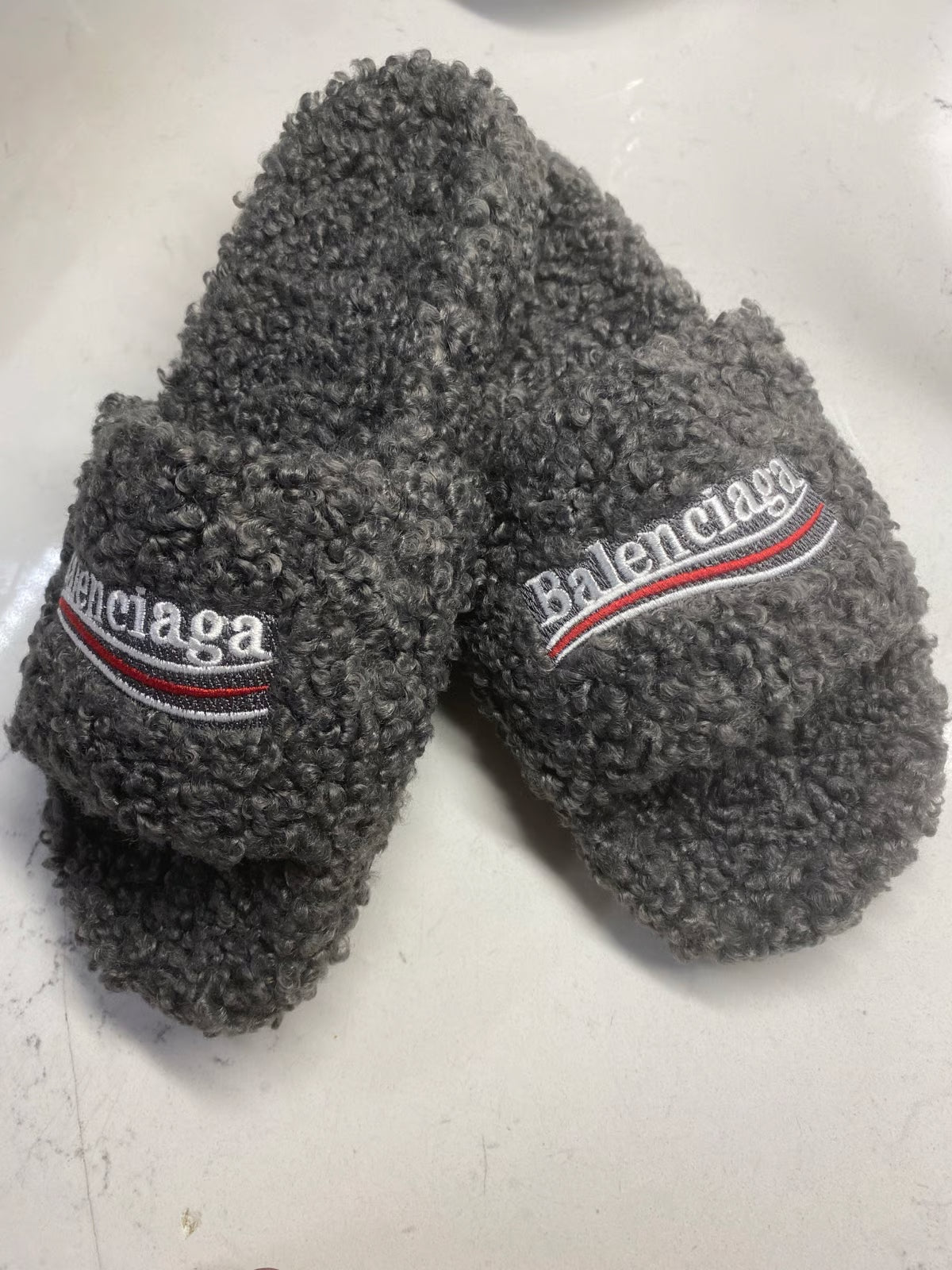Balenciaga fur slide