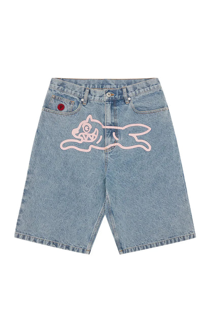 IceCream Running Dog Denim Short Heavy Wash Blue (Pink Print)