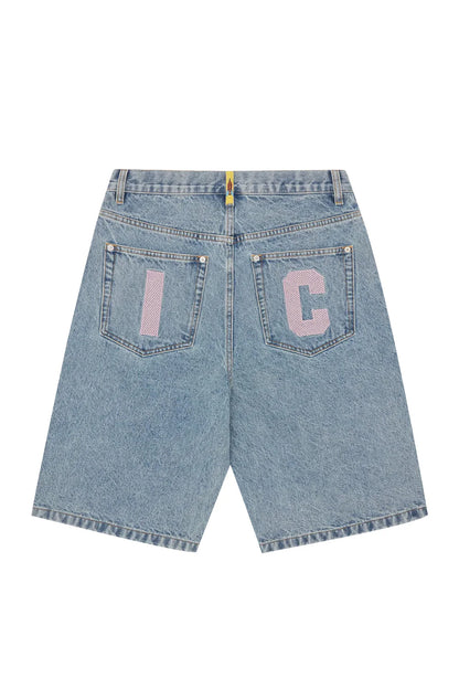 IceCream Running Dog Denim Short Heavy Wash Blue (Pink Print)