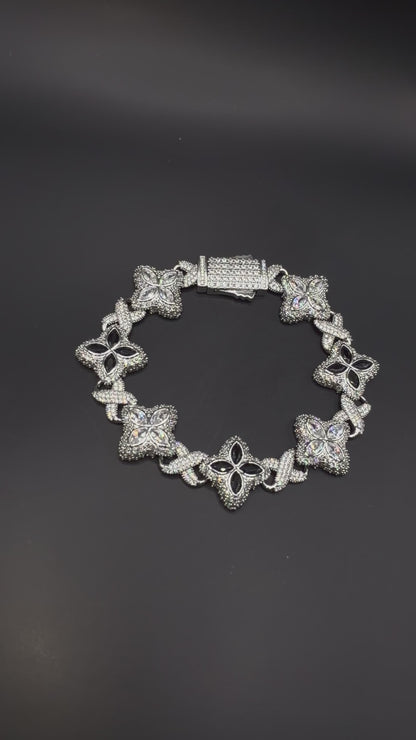 Silver/Black Floral Tennis Bracelet