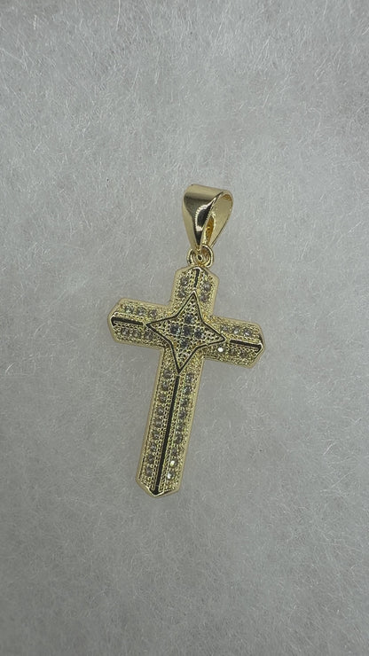 Cruz destello oscuro oro laminado 14k