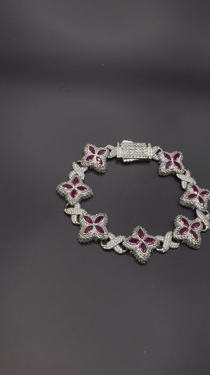 Red Floral Tennis Bracelet